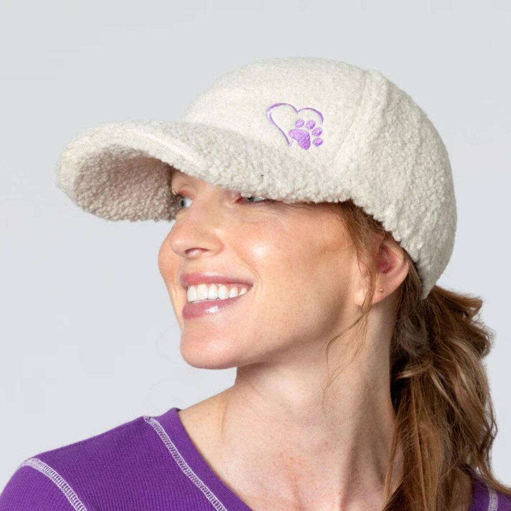 GreaterGood Cream & Purple Textured Paw & Heart Warm Baseball Hat | NWOT